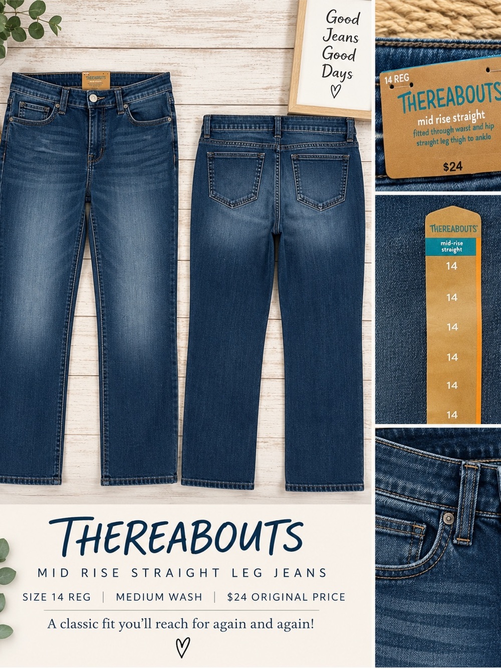 GIRLS/TEEN Thereabouts Mid-Rise Straight Leg Jeans (💙 original photos included)